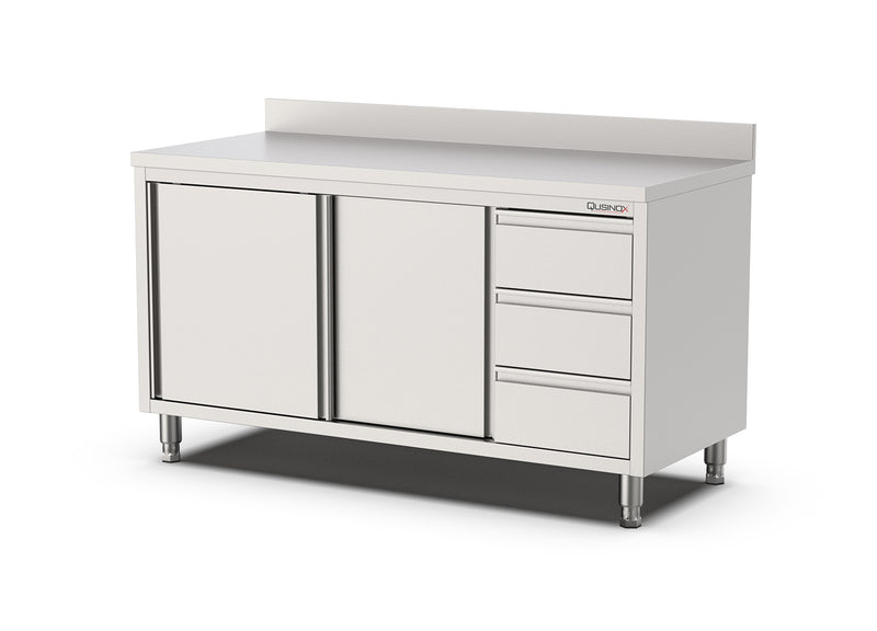 RVS werkbank met Schuifdeur en Laden