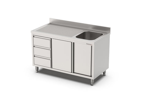 RVS Spoeltafels Met Schuifdeuren en Laden