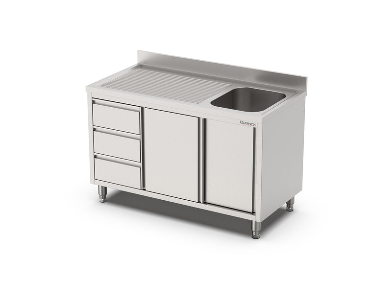 RVS Spoeltafels Met Schuifdeuren en Laden