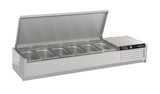 Opzetkoelvitrine met rvs deksel | 6x1/4 GN | 1500x335x225(h)mm