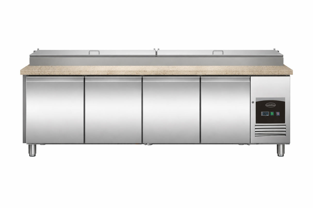 Pizzawerkbank | 943L | 4 Deuren| Boven 12x 1/3 GN | +2°C/+8°C | Geforceerd | 2528x800x890/1040(h)mm