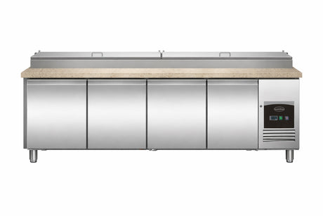 Pizzawerkbank | 943L | 4 Deuren| Boven 12x 1/3 GN | +2°C/+8°C | Geforceerd | 2528x800x890/1040(h)mm