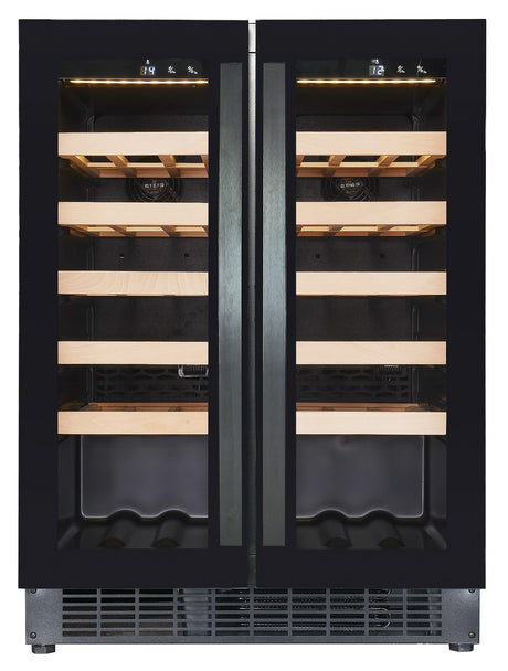 Wijnklimaatkast 100L Glasdeur | Dual Zone | 40 flessen | Zwart | +5°C/+20°C | Geforceerd | 595x570x820(h)mm