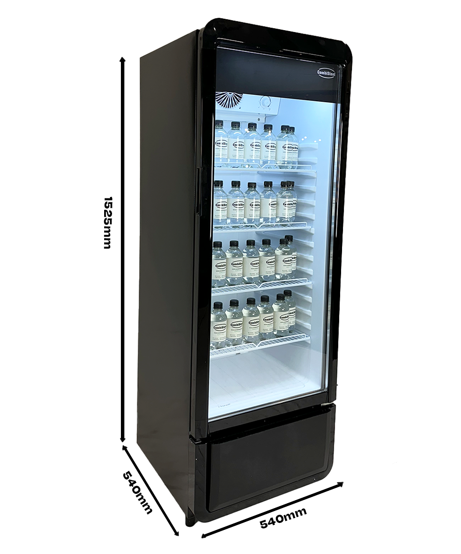 Glasdeur Koelkast | Laag Model | 240L | Zwart | +1°C/+10°C | Geforceerd | Wielen | 540x560x1525(h)mm