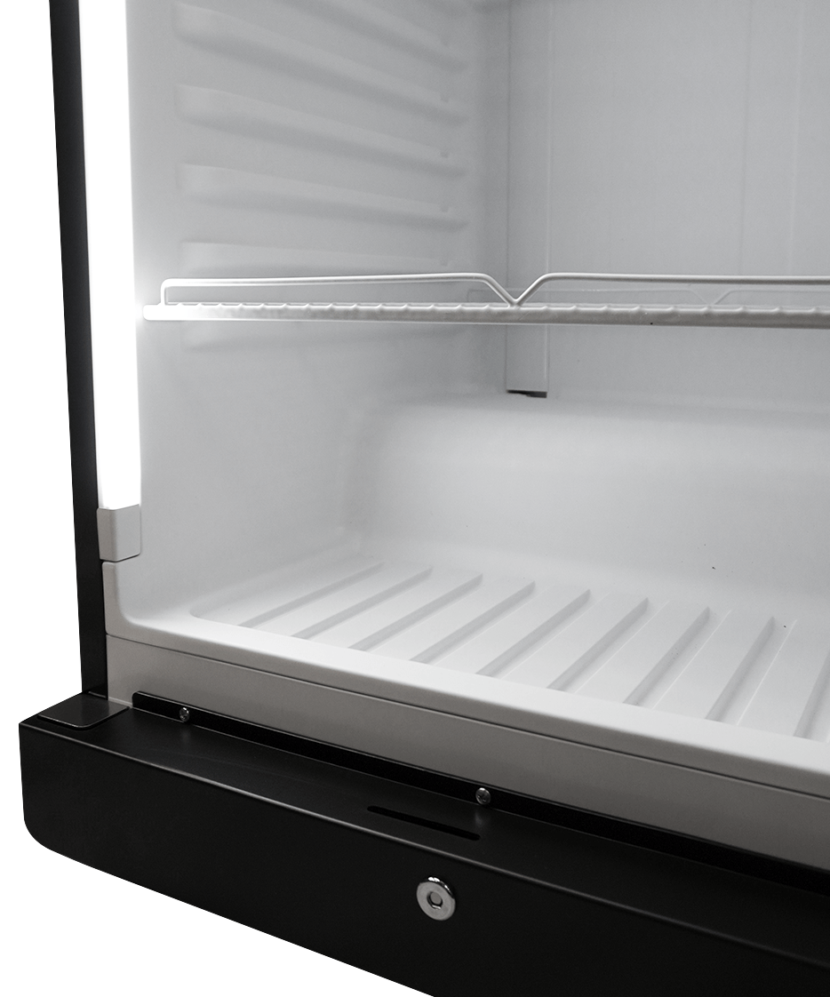 Glasdeur koelkast | 388L | Zwart | +1°C/+9°C | Geforceerd | Wielen | 595x585x1864(h)mm