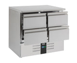 Koelwerkbank | 257L | 4 Laden | +2°C/+8°C | Statisch met ventilator | 900x700x875(h)mm