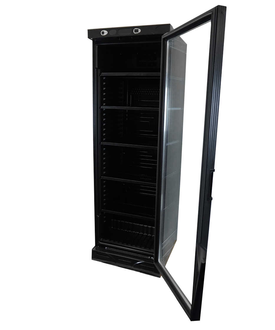 Drankenkoeling Zwart | 382L | Glasdeur | +4°C/+10°C | Statisch met Ventilator | 595x650x1850(h)mm