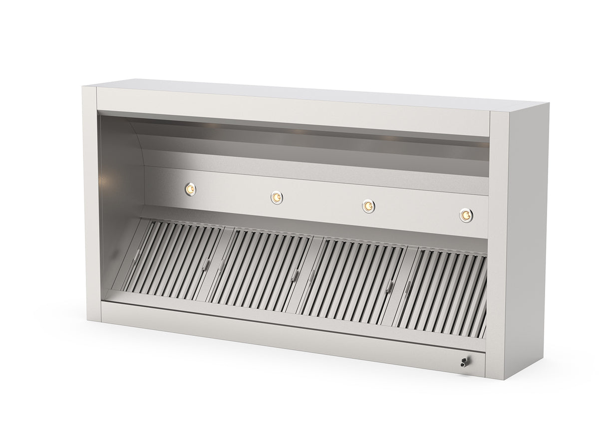 RVS Inductiekap Doosmodel met led verlichting 3000x1300x500mm