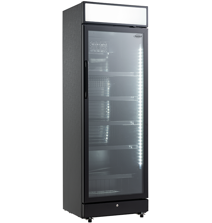 Drankenkoeling met lichtbak | 400L | Zwart | +2°C/+10°C | Statisch | Wielen | 650x595x1950(h)mm