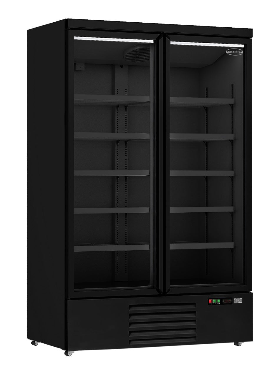 Glasdeur Koelkast Zwart | 1000L | 2 Deuren | 0°C/+10°C | Geforceerd | 1253x710x1997(h)mm