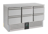 Koelwerkbank | 400L | 6 Laden | +2°C/+8°C | Statisch met ventilator | 1365x700x870(h)mm