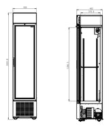 Drankenkoeling zwart | 232L | Glasdeur | +4°C/+10°C | Statisch met Ventilator | 450x497x2024(h)mm