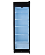 Glasdeur koelkast | 388L | Zwart | +1°C/+9°C | Geforceerd | Wielen | 595x585x1864(h)mm