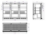 Barkoeler | 3 Glasdeuren | Zwart | 320L | 0°C/+10°C | Statisch + Ventilator | 1350x520x850(h)mm