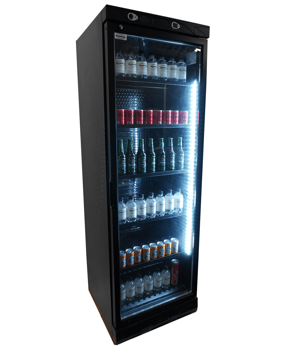 Drankenkoeling Zwart | 382L | Glasdeur | +4°C/+10°C | Statisch met Ventilator | 595x650x1850(h)mm