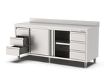 RVS Horeca Werkbank met Schuifdeuren 2x3 Laden Rechts en Links | Opstaande Rand | 2000x700x900(h)