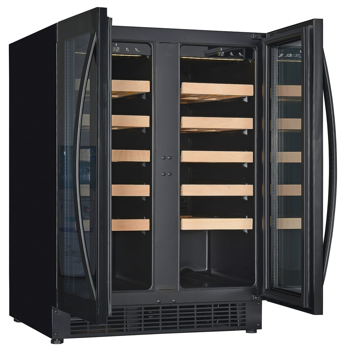 Wijnklimaatkast 100L Glasdeur | Dual Zone | 40 flessen | Zwart | +5°C/+20°C | Geforceerd | 595x570x820(h)mm
