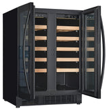 Wijnklimaatkast 100L Glasdeur | Dual Zone | 40 flessen | Zwart | +5°C/+20°C | Geforceerd | 595x570x820(h)mm