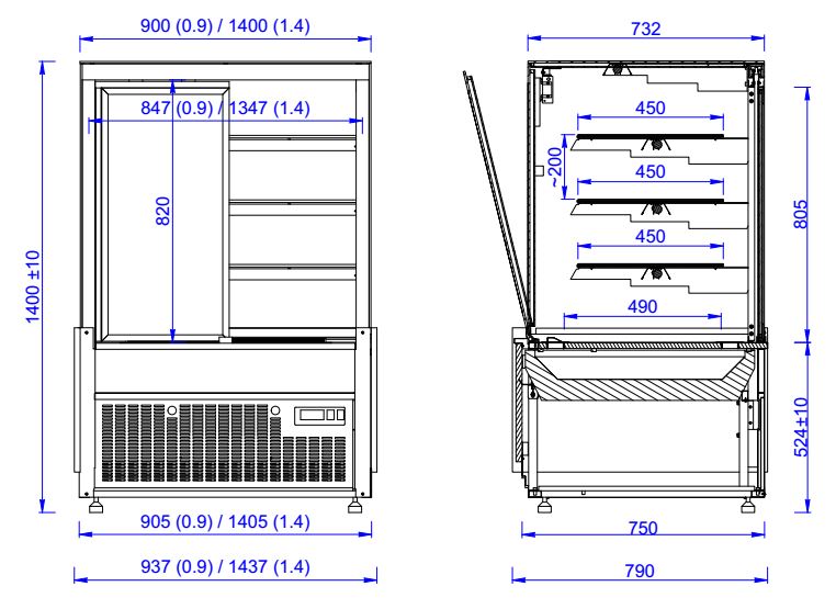 Koelvitrine Nero | 420L | Zwart | +4°C/+12°C | 4 Schappen | 937x790x1400(h)mm