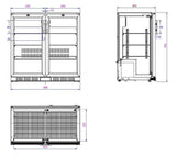 Barkoeler | 2 Glasdeuren | Zwart | 208L | 0°C/+10°C | Statisch + Ventilator | 900x520x900(h)mm