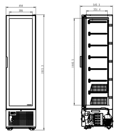Glasdeur Vrieskast | Energiezuinig | Smal Model | Wit | 221L | -18°C/-24°C | Statisch | 494x521x1915(h)mm
