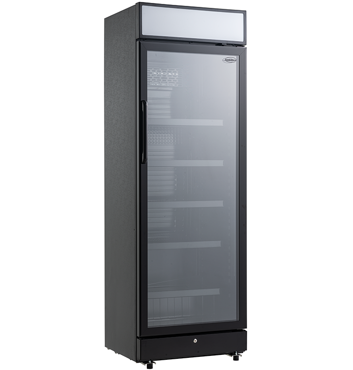 Drankenkoeling met lichtbak | 400L | Zwart | +2°C/+10°C | Statisch | Wielen | 650x595x1950(h)mm