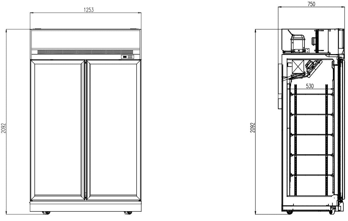 Glasdeur Vrieskast | Wit | 960L | 2 deuren | -18°C/-22°C | Geforceerd | 1235x710x2092(h)mm