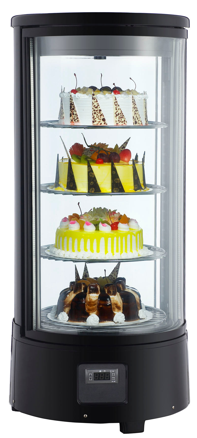 Gebaksvitrine | 72L | Zwart | 0°C/+10°C | 4 Schappen (Roterend) | Ø450x983(h)mm