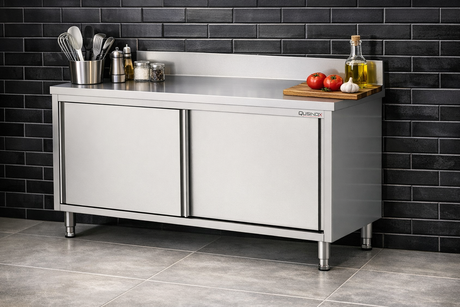 RVS Horeca Werkbank met Schuifdeuren | Opstaande rand