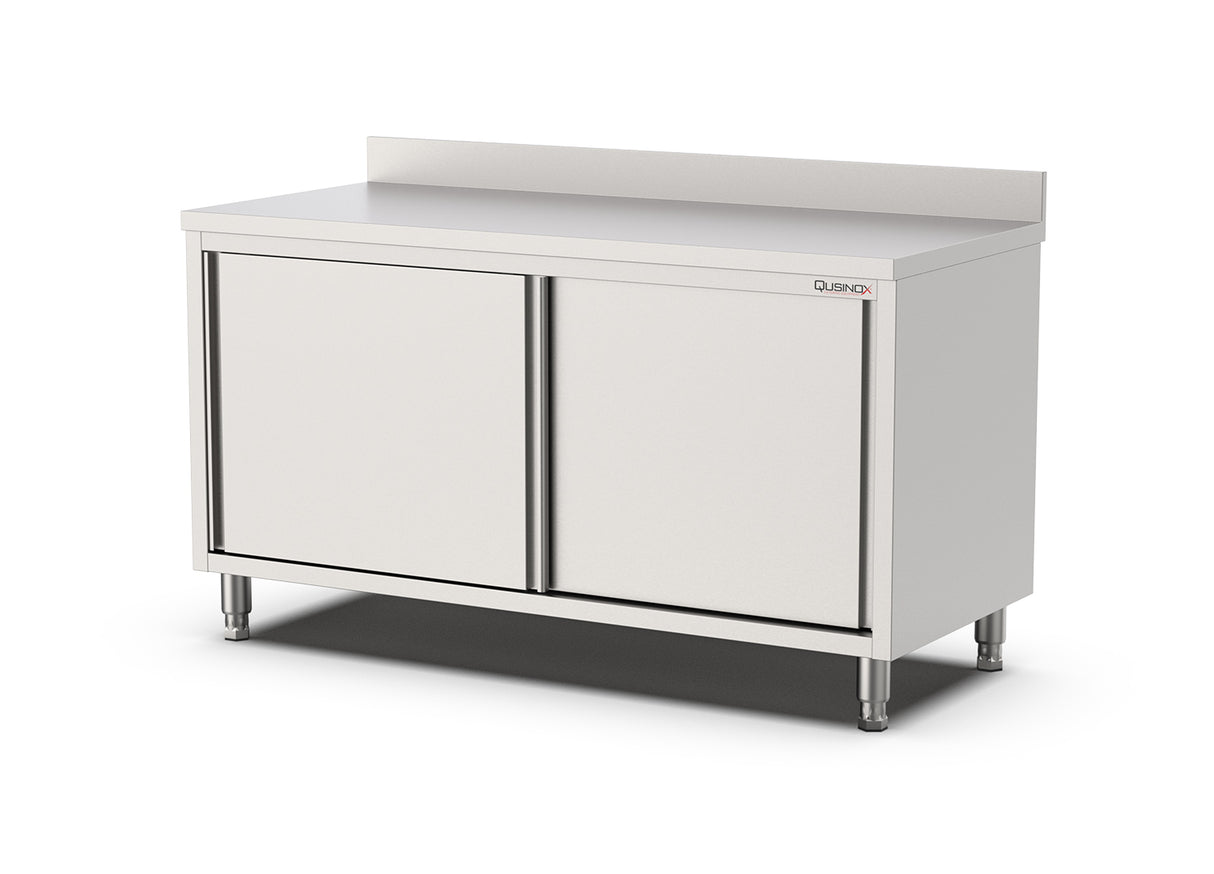 RVS Horeca Werkbank met Schuifdeuren | Opstaande rand | 1000x700x900(h)mm