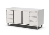 RVS Horeca Werkbank met Schuifdeuren 2x3 Laden Rechts en Links | 2400x700x900(h)