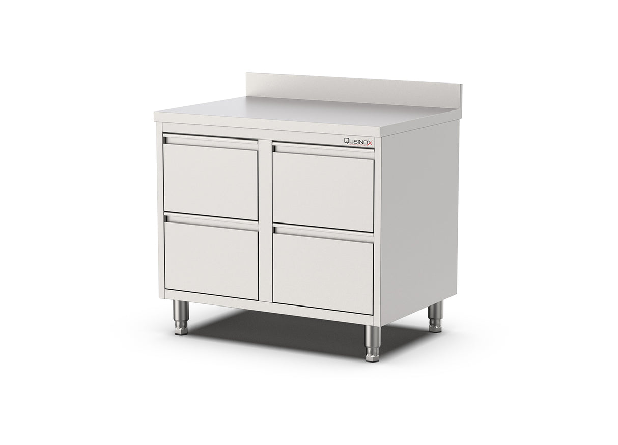 RVS Horeca Werkbank met 4 laden | Opstaande rand | 1000x700x900mm