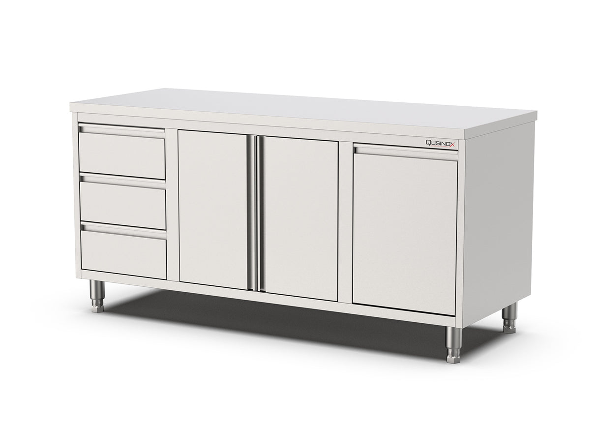 RVS Horeca Werkbank met Draaideuren | kanteldeur en 3 laden Rechts | 1800x700x900(h)mm