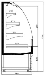 Wandkoeling zwart met nachtafdekking | 380L | 3 schappen | +2°C/+8°C | Geforceerd | 1300x660x1500(h)mm