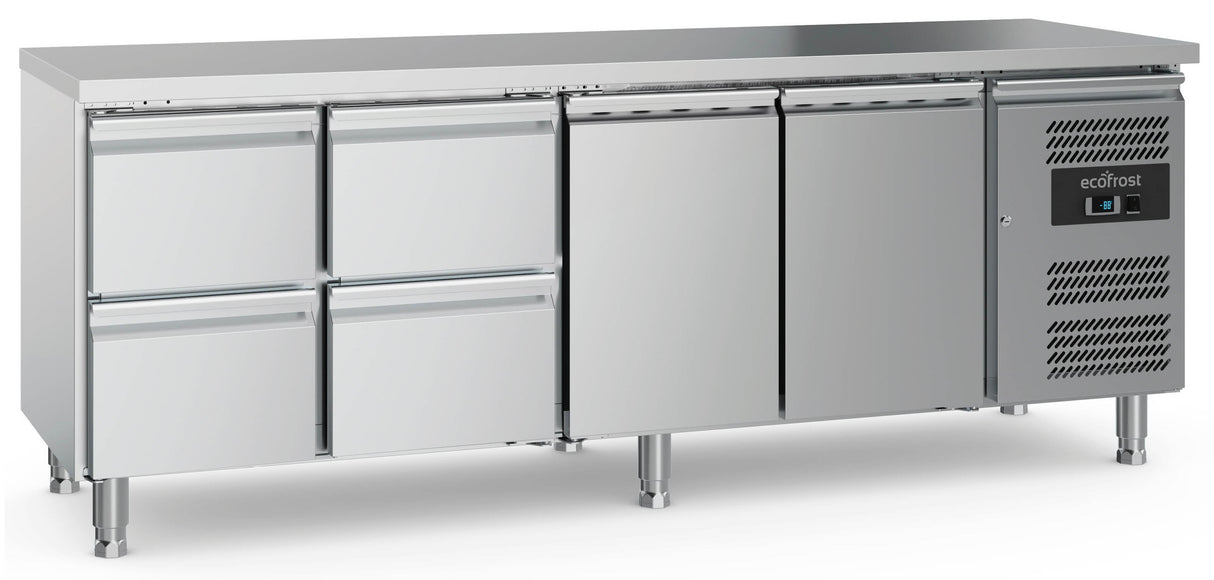 Koelwerkbank | 553L | 2 deuren 4 laden | +2°C/+8°C | Geforceerd | 2230x700x860(h)mm