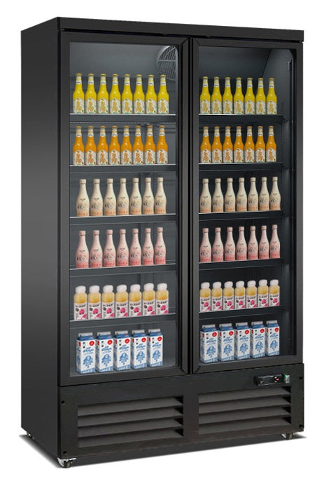 Glasdeur vrieskast | 888L | Zwart | -18°C/-22°C | Geforceerd | Wielen | 1250x705x2050(h)mm