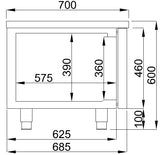 Koelwerkbank PRO LINE | Laag Model | 180L | 2 Deuren | -2°C/+8°C | Geforceerd | 1200x700x600(h)mm