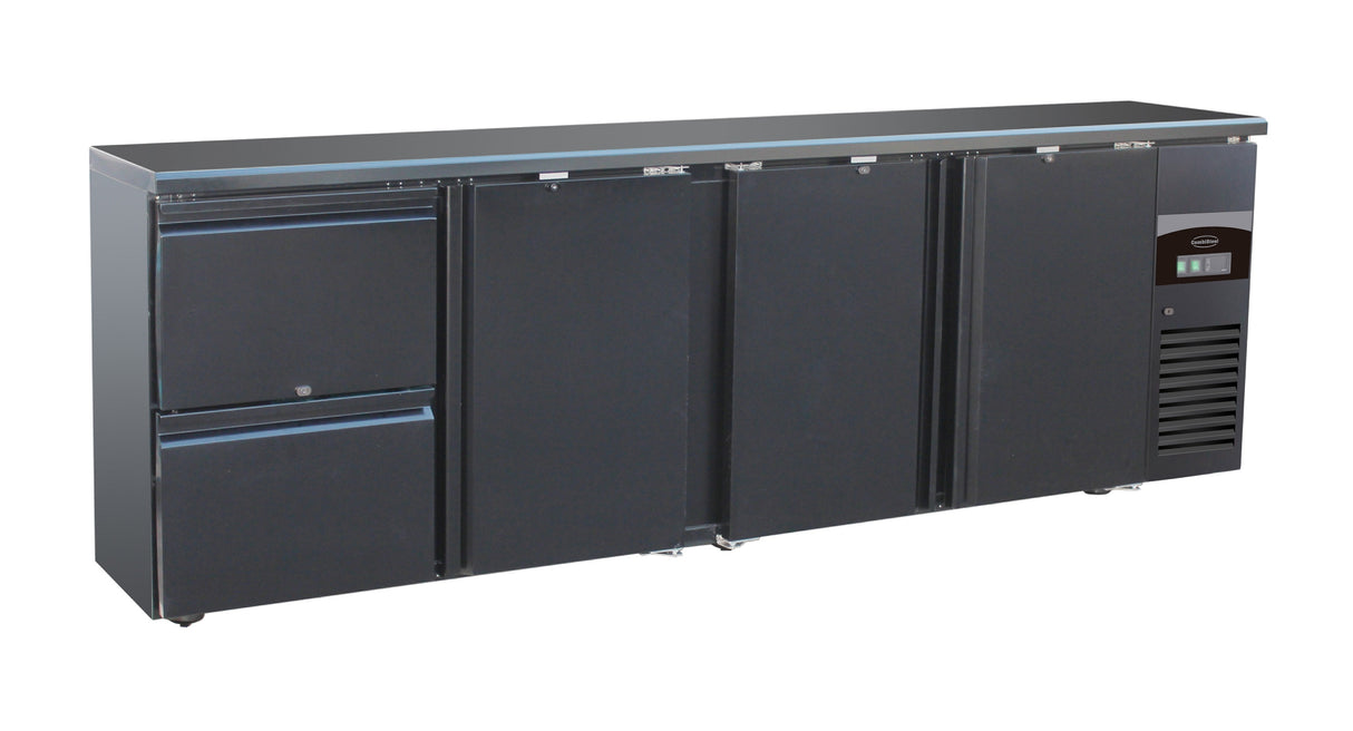 Barkoelkast  698L | Zwart | 0°C/+10°C | Geforceerd | 3 Deuren met 4 Laden | 2542x513x860(h)mm