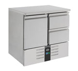 Koelwerkbank | 257L | 1 Deur met 2 Laden | +2°C/+8°C | Statisch met ventilator | 900x700x875(h)mm