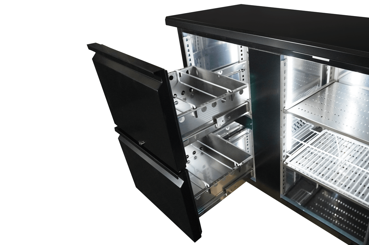 Barkoelkast 537L | Zwart | 0°C/+10°C | Geforceerd | 2 deuren met 2 Laden | 2002x513x860(h)mm