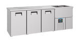 Vatenkoeler | PRO LINE | 3 Deuren | -2°C/+8°C | Geforceerd | 2 Spoelbakken (Rechts) | 2500x700x950(h)mm