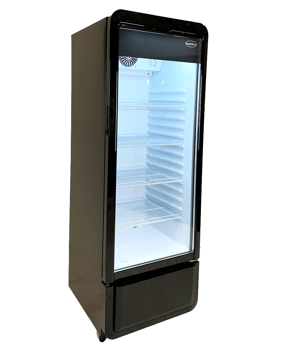 Glasdeur Koelkast | Laag Model | 240L | Zwart | +1°C/+10°C | Geforceerd | Wielen | 540x560x1525(h)mm
