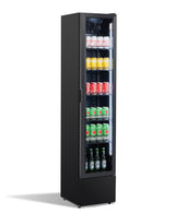 Glasdeur koelkast NAP-150 | 150L | Zwart | +2/+10 ºC | Geforceerd | Wielen | 390x470x1880(h)mm
