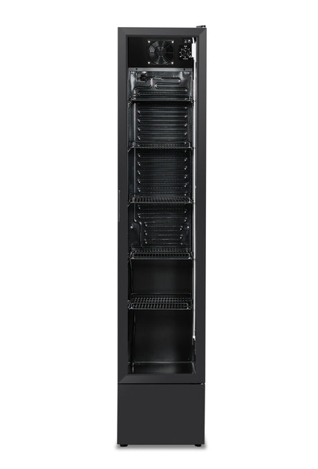 Glasdeur koelkast NAP-150 | 150L | Zwart | +2/+10 ºC | Geforceerd | Wielen | 390x470x1880(h)mm