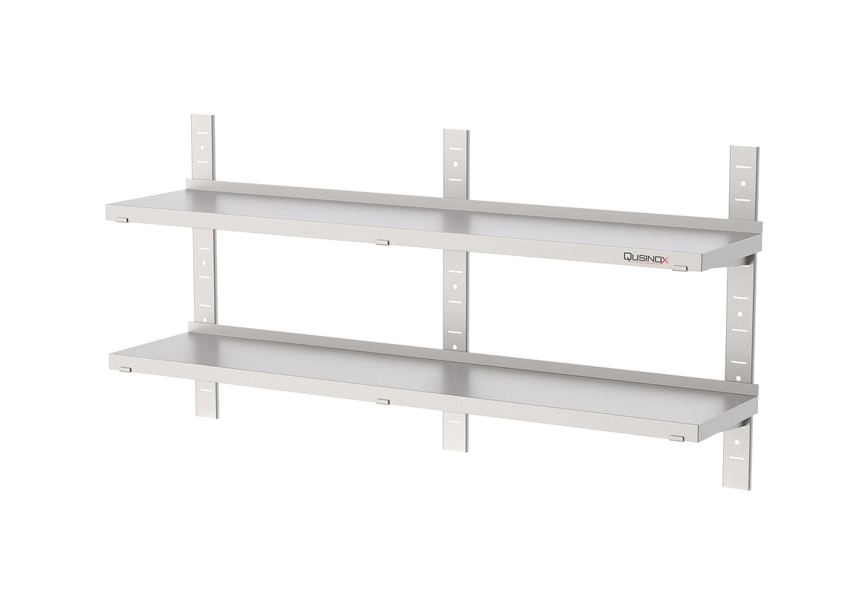 RVS Wandplank | Dubbel schap | Compleet set | 1600x300x700mm