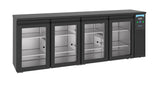 Barkoeler Pro-Line 680L | Zwart | 4 Glasdeuren | -2°C/+8°C | Geforceerd | 2490x550x950(h)mm