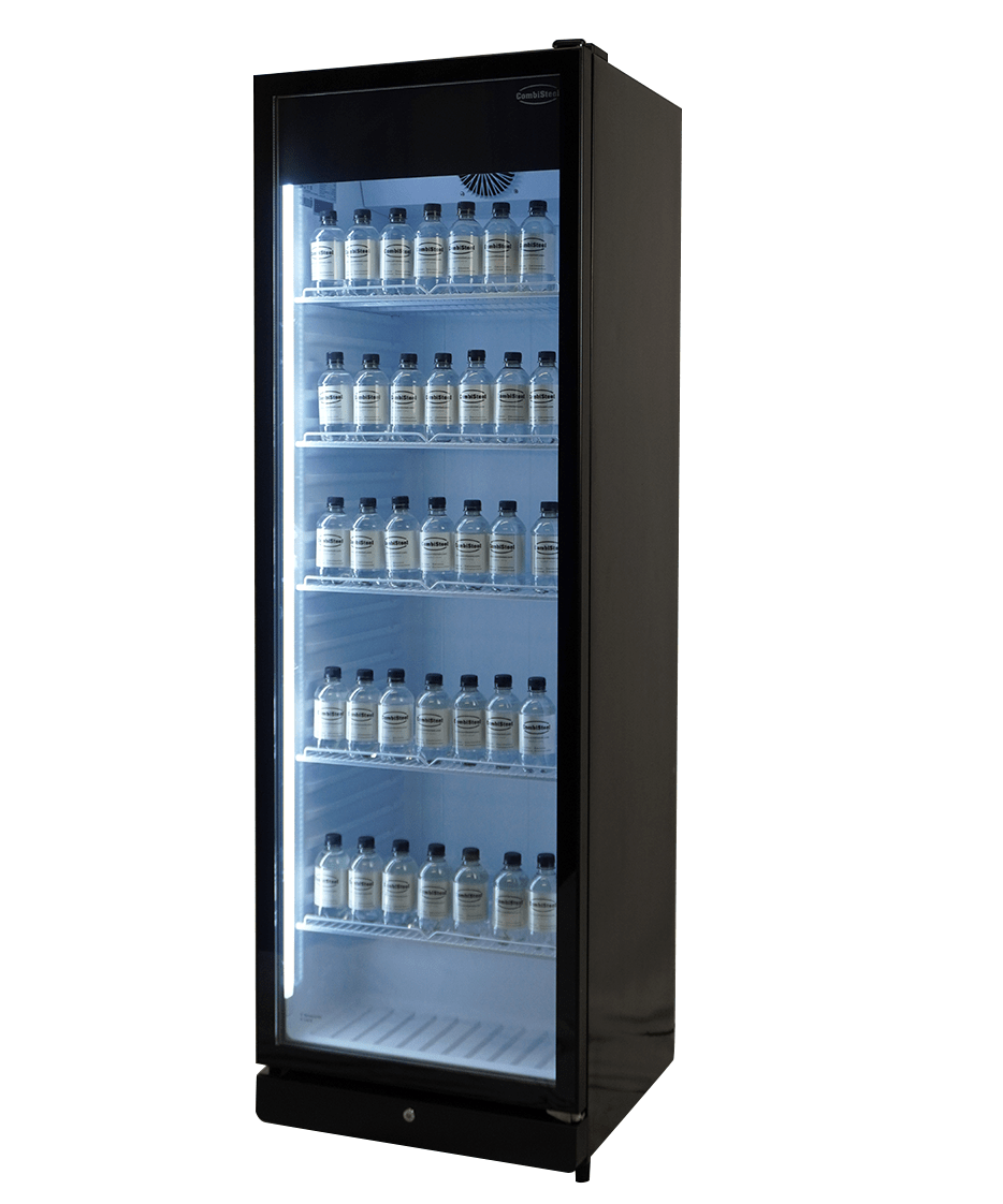 Glasdeur koelkast | 388L | Zwart | +1°C/+9°C | Geforceerd | Wielen | 595x585x1864(h)mm