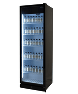 Glasdeur koelkast | 388L | Zwart | +1°C/+9°C | Geforceerd | Wielen | 595x585x1864(h)mm
