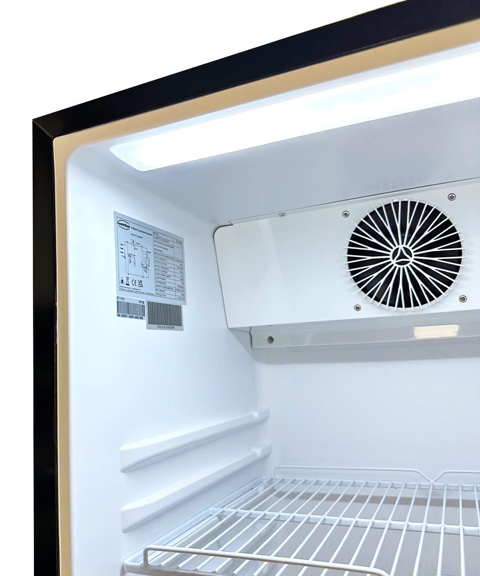 Glasdeur Koelkast | Laag Model | 240L | Zwart | +1°C/+10°C | Geforceerd | Wielen | 540x560x1525(h)mm