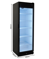 Glasdeur koelkast | 388L | Zwart | +1°C/+9°C | Geforceerd | Wielen | 595x585x1864(h)mm